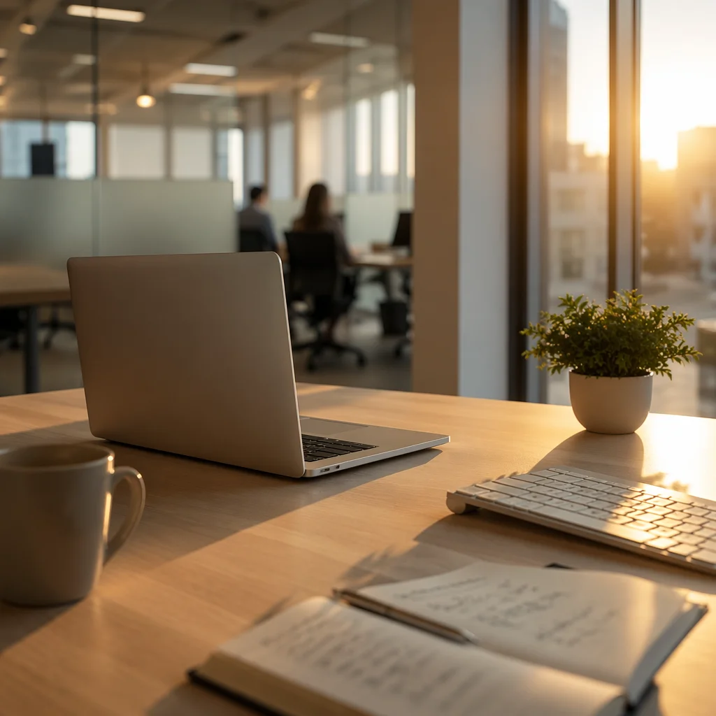 Modern Office Workspace with Sunrise Laptop Desk