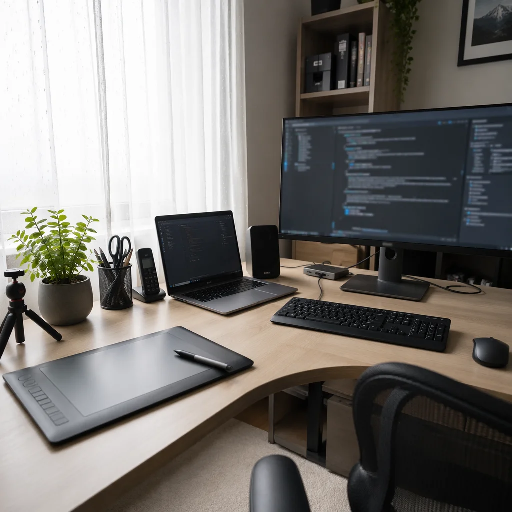 Modern Laptop Desk Workspace with Daylight