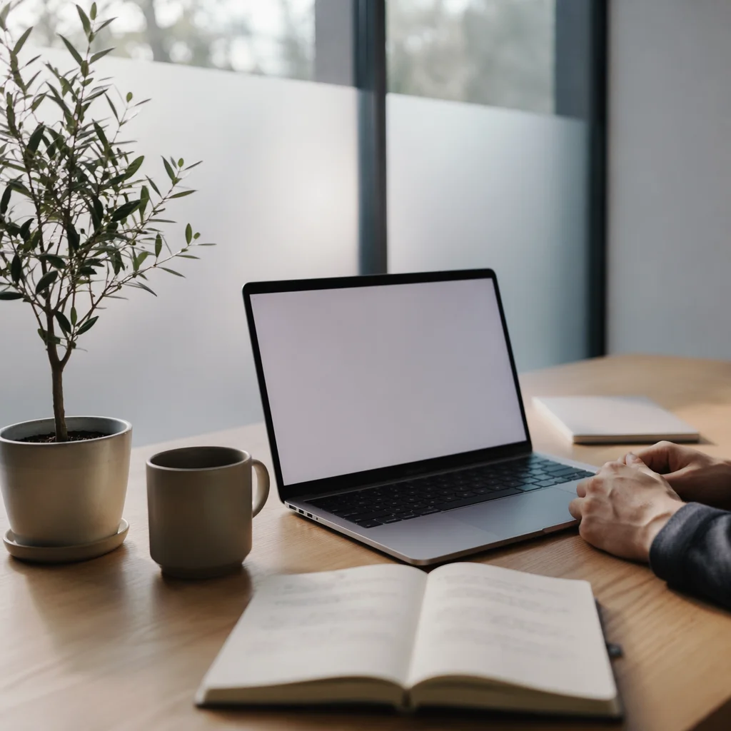 Modern Morning Office Desk with Laptop