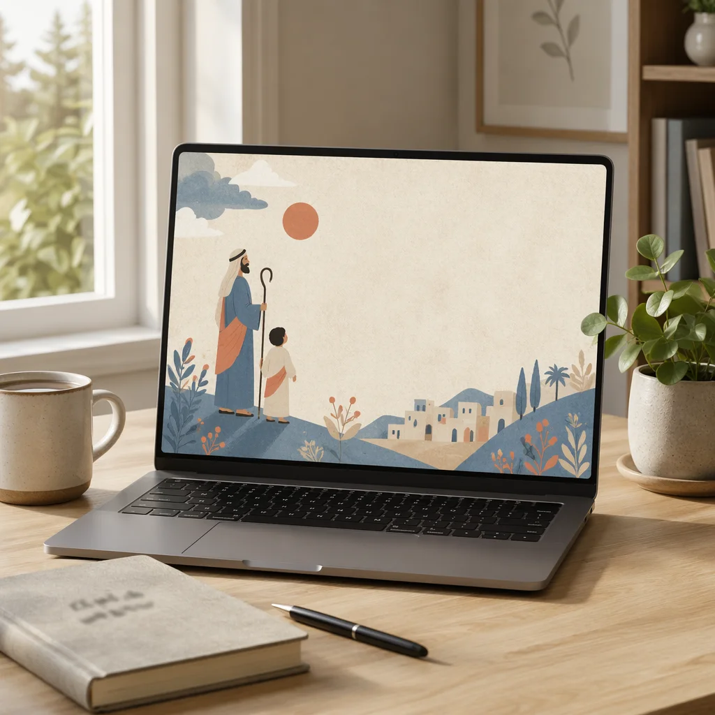 Open Laptop Blank Screen Office Mockup