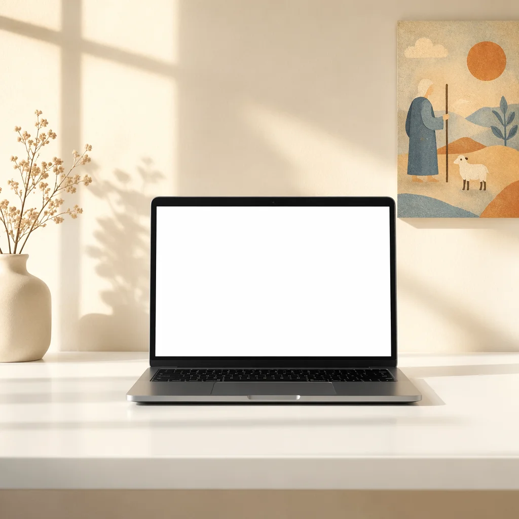 Minimal Laptop Mockup on Sunlit Desk