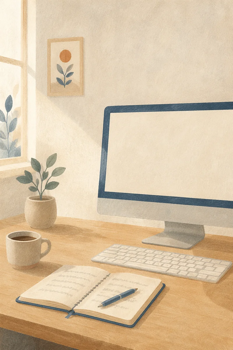 Minimal Laptop Mockup on Walnut Desk