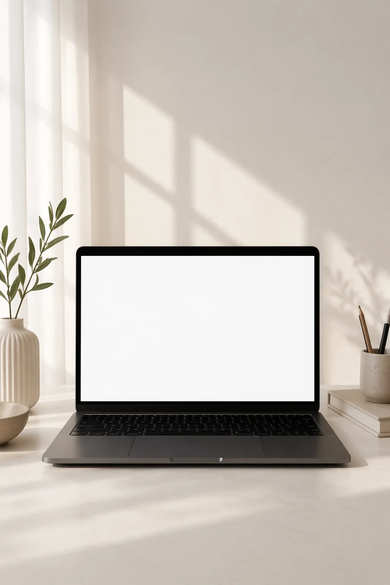 Minimalist Laptop Mockup on Bright Desk