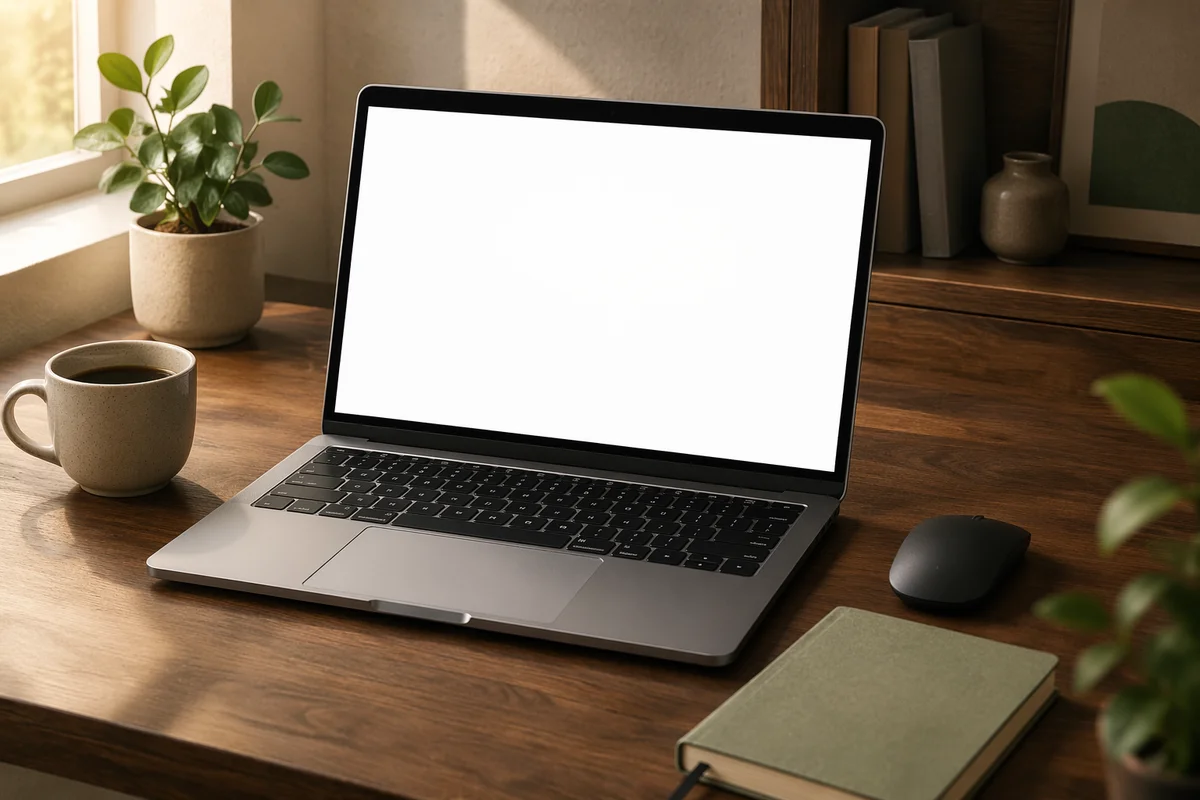 Open Laptop Blank Screen Office Workspace