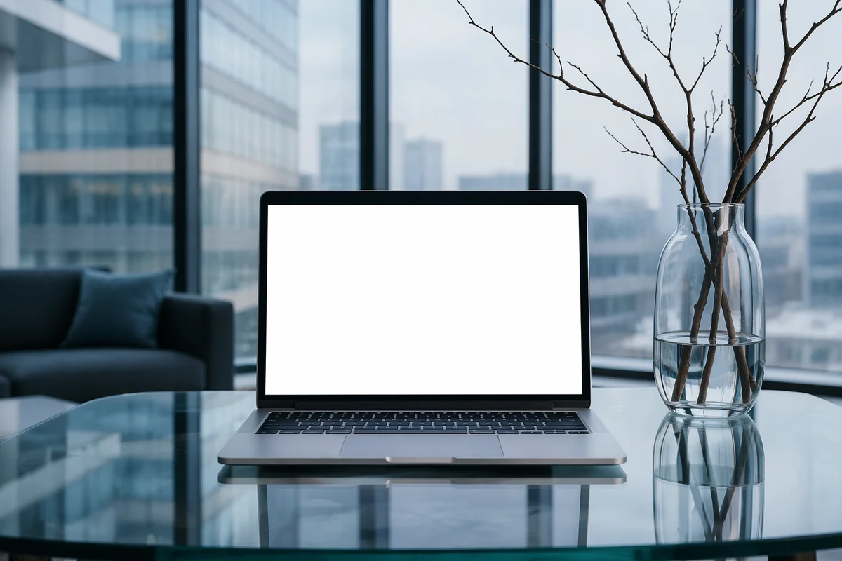 Open Laptop Blank Screen Office Workspace