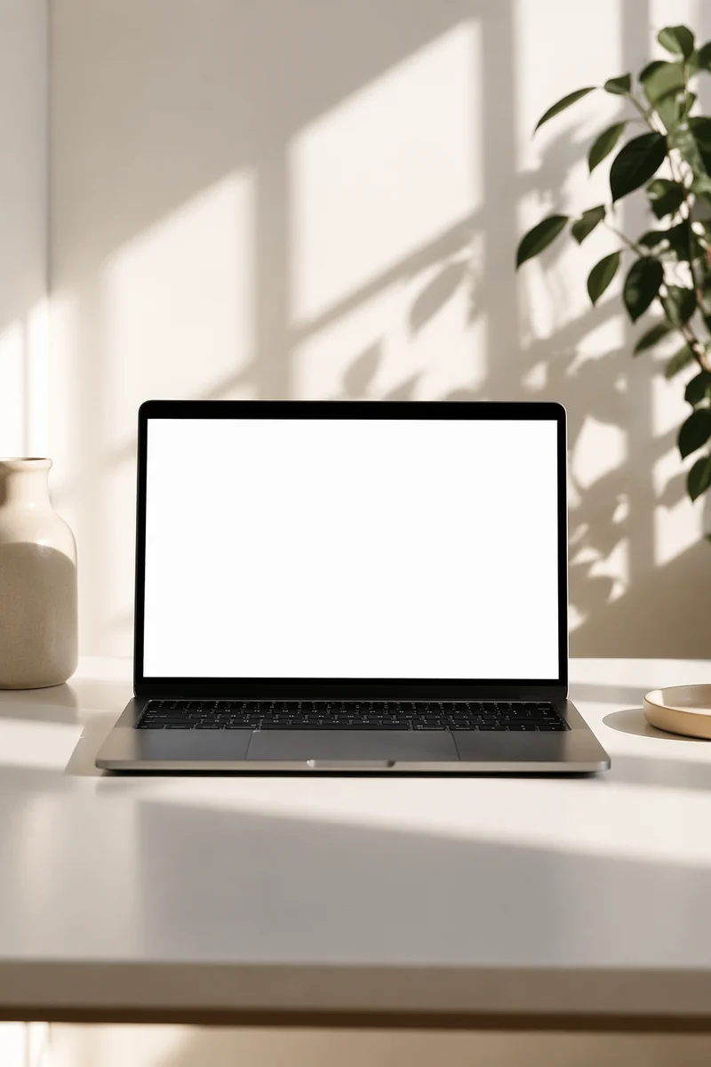Minimalist Laptop Mockup on Sunlit Desk