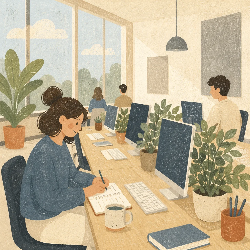 Modern Open Office Desk with Plants