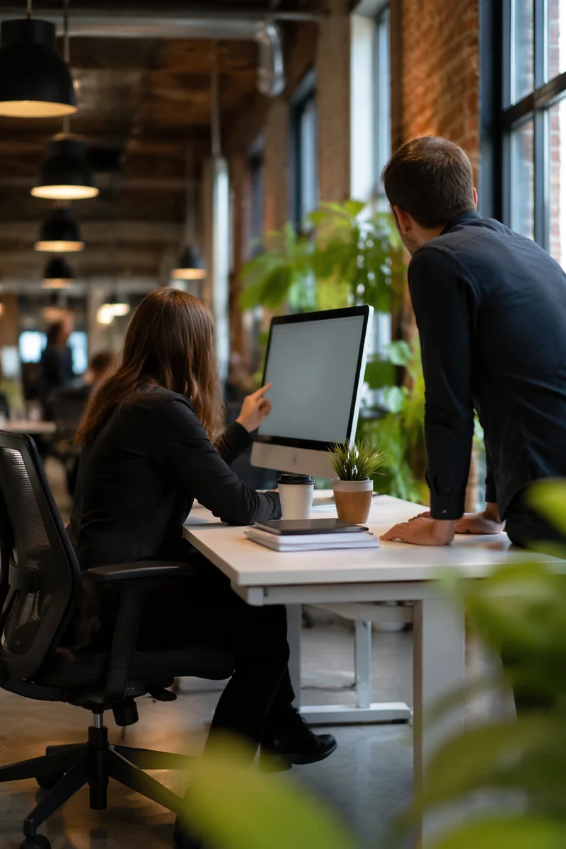Modern Open Office Desk Collaboration Scene