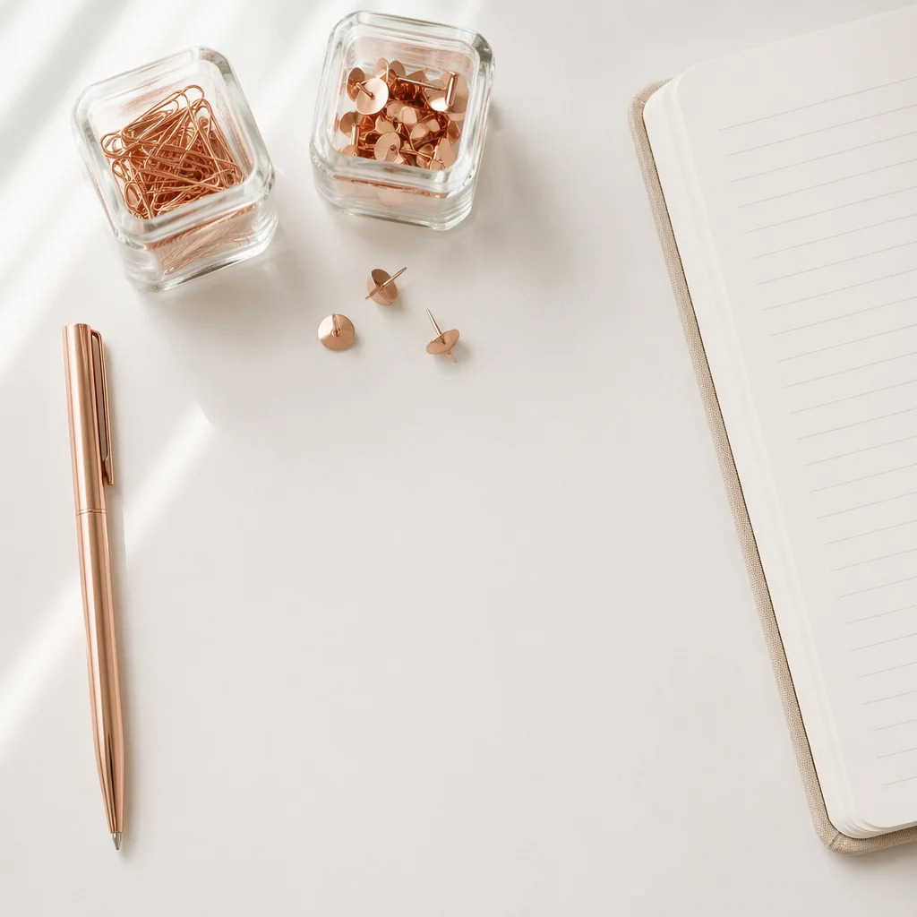 Minimal Organized Desk with Notebook and Pen