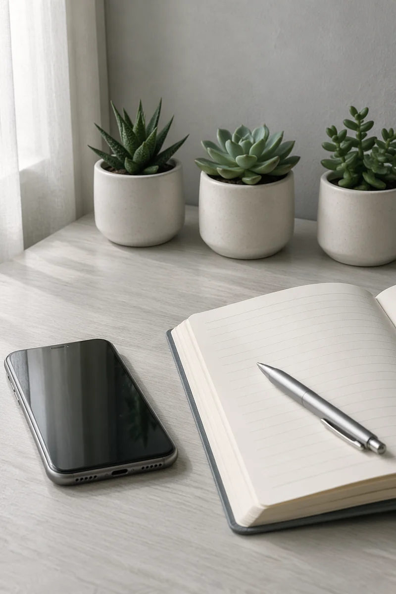 Minimal Organized Desk with Notebook and Pen