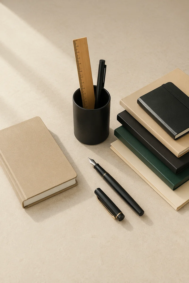 Minimal Organized Desk with Notebook and Pen