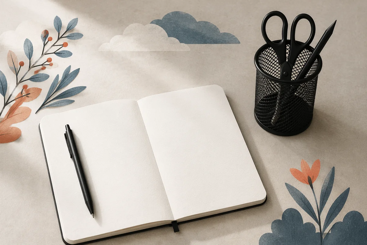 Minimal Organized Desk with Notebook and Pen