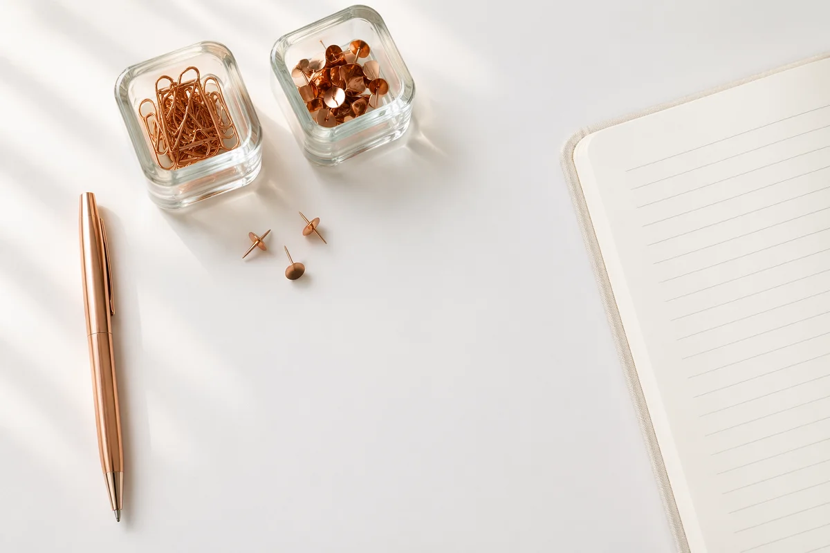 Minimal Business Desk with Rose Gold Pen