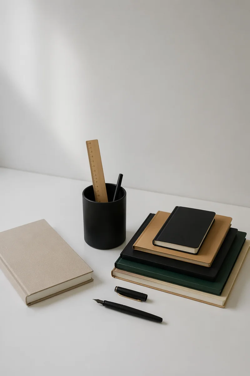 Minimal Organized Desk Supplies Still Life