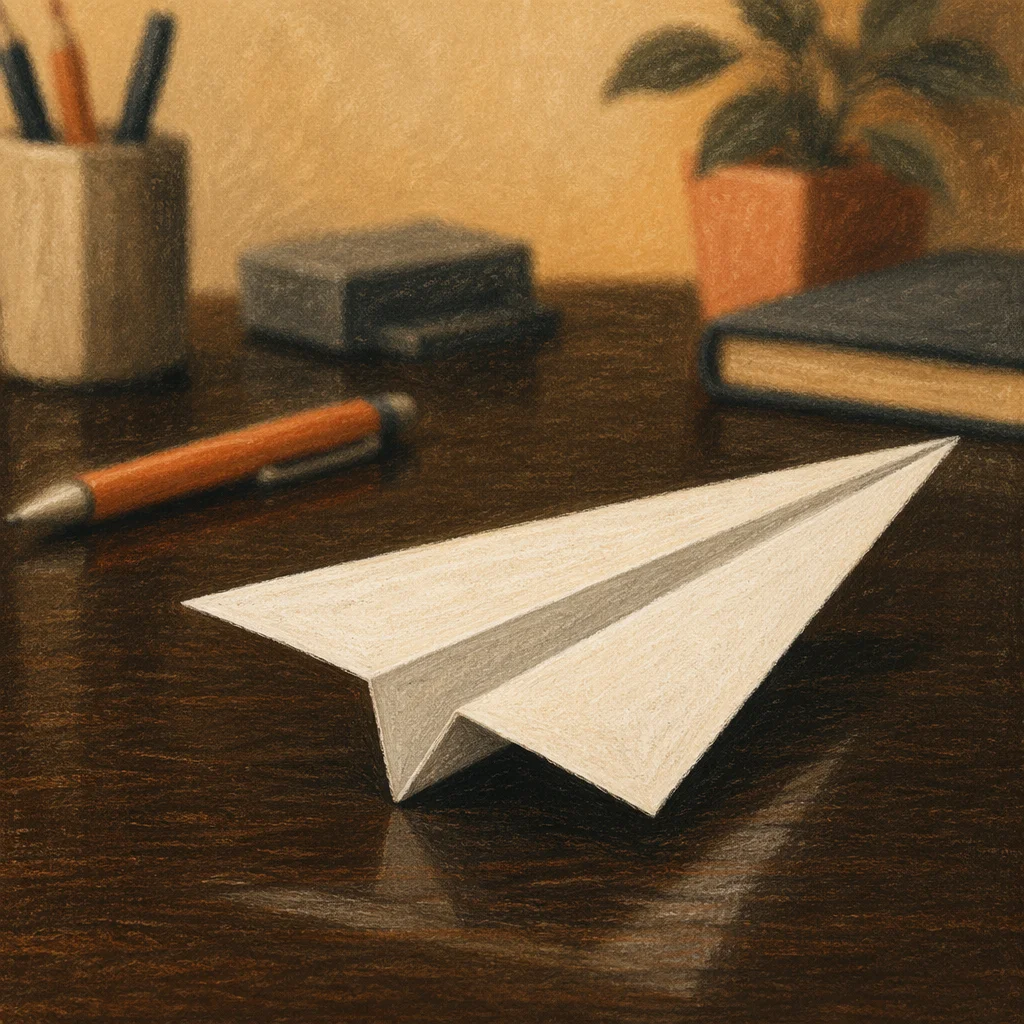 Paper Airplane on Desk for Business Innovation