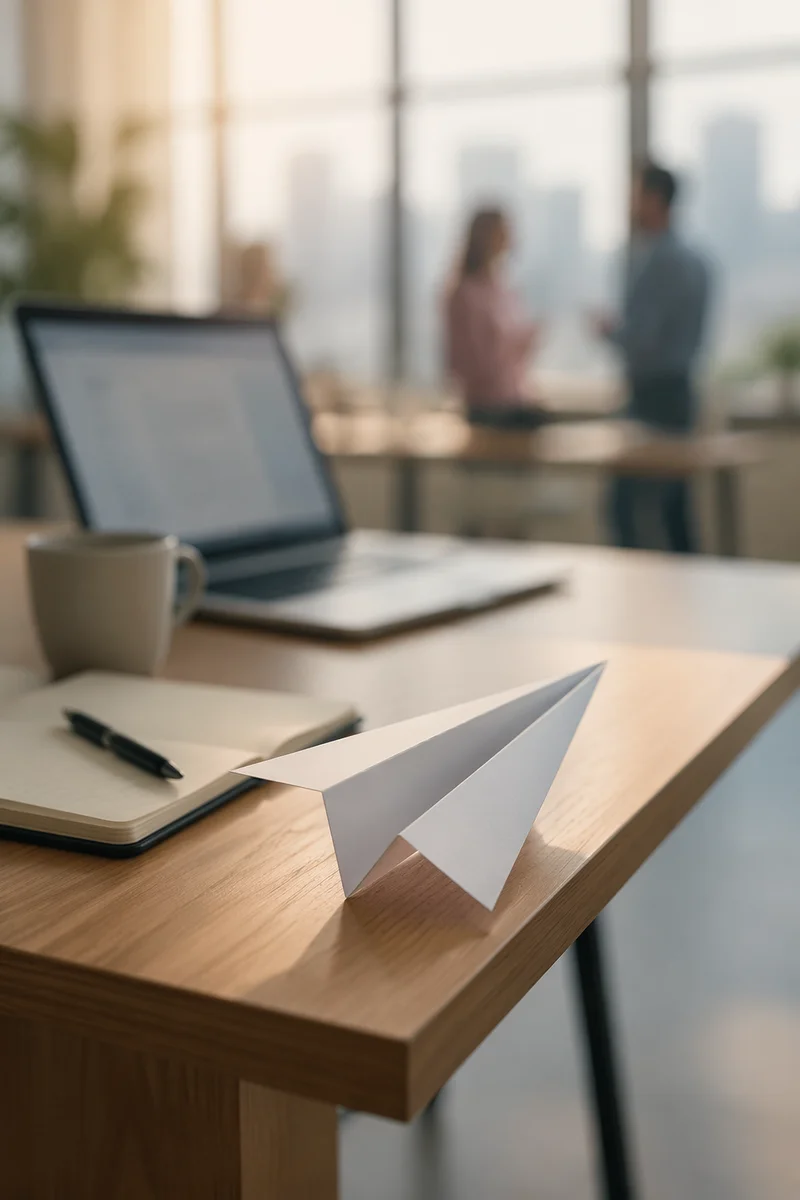 Paper Airplane on Desk Innovation Concept