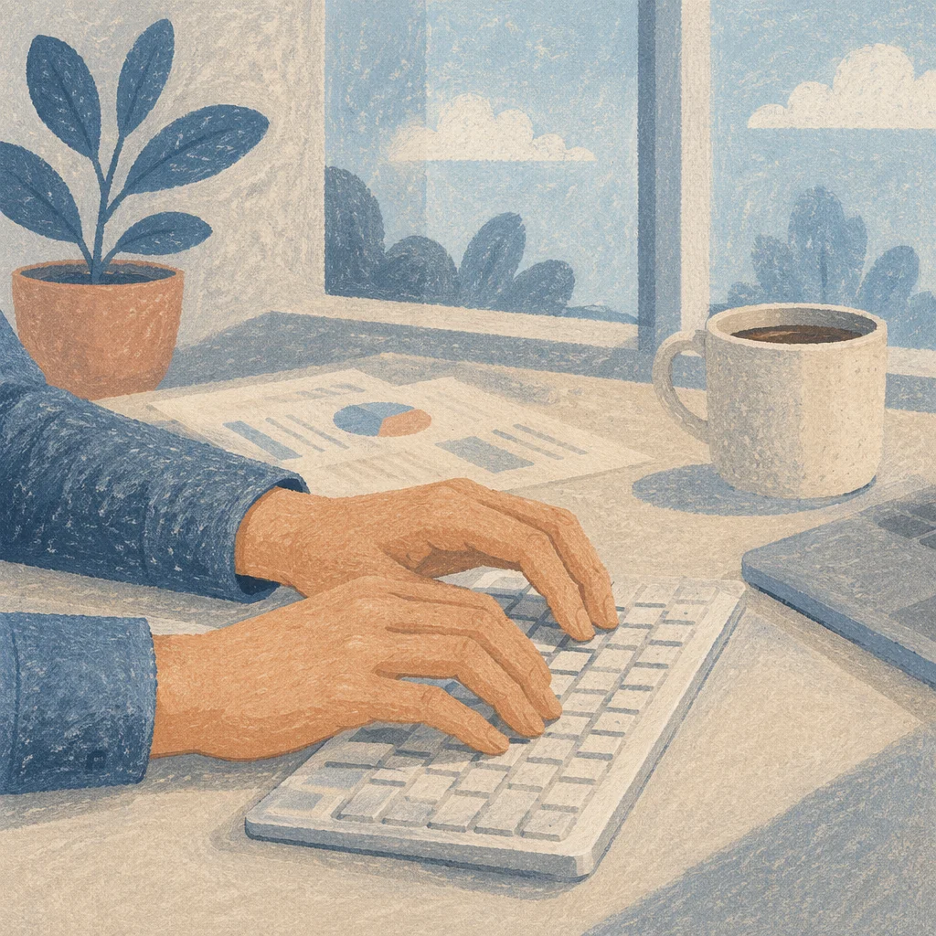 Focused Hands Typing at Business Desk