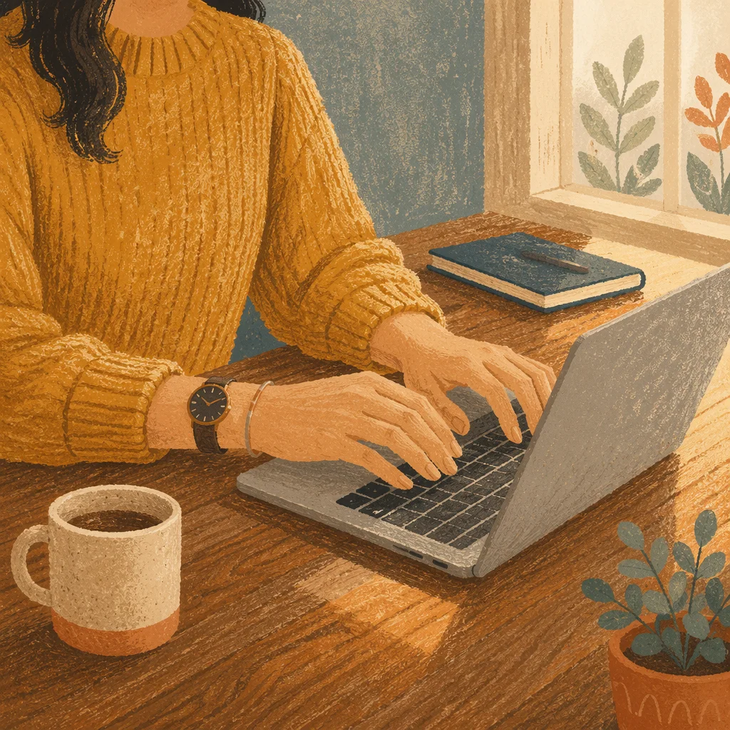 Professional Email Writing at Wooden Desk