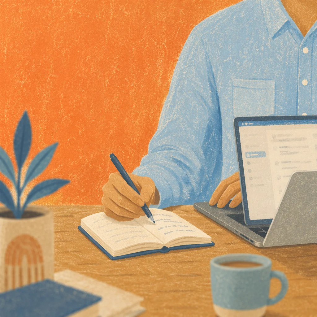 Professional Writing Email at Warm Office Desk