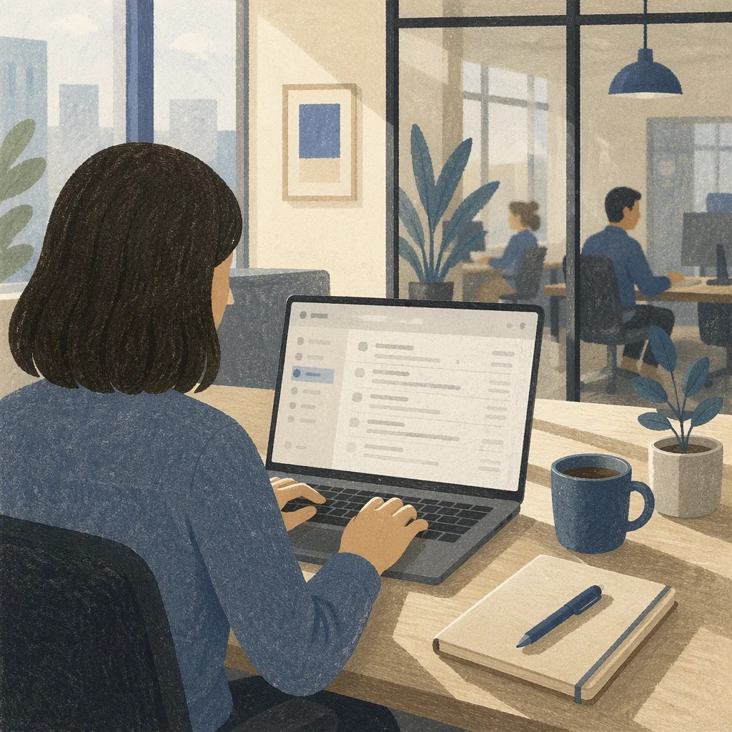 Professional Writing Email on Laptop at Office