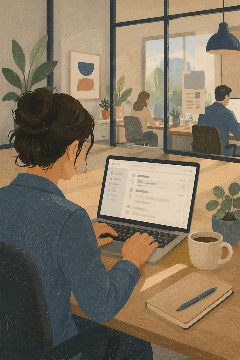 Professional Writing Email on Laptop Workspace