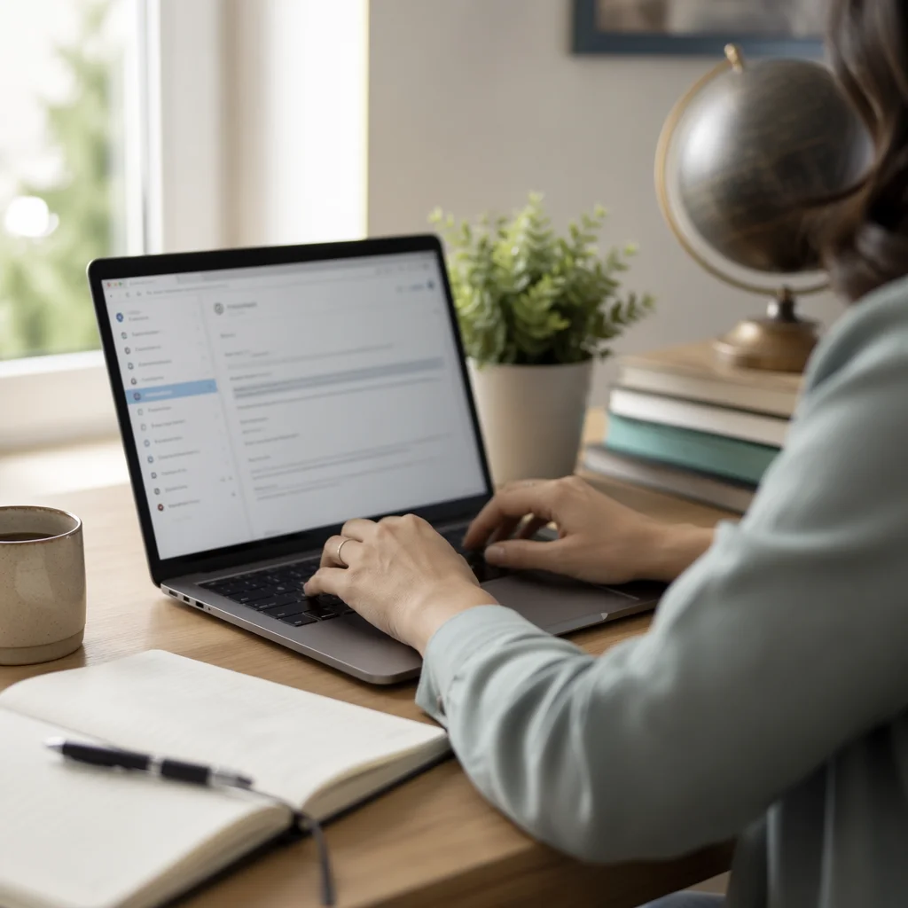 Professional Writing Email on Laptop Workspace