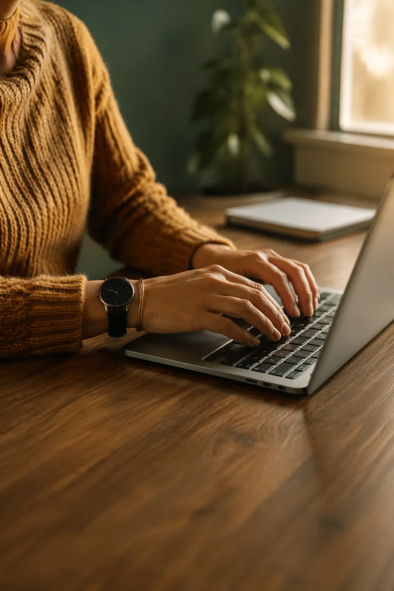 Professional Writing Email on Laptop at Desk
