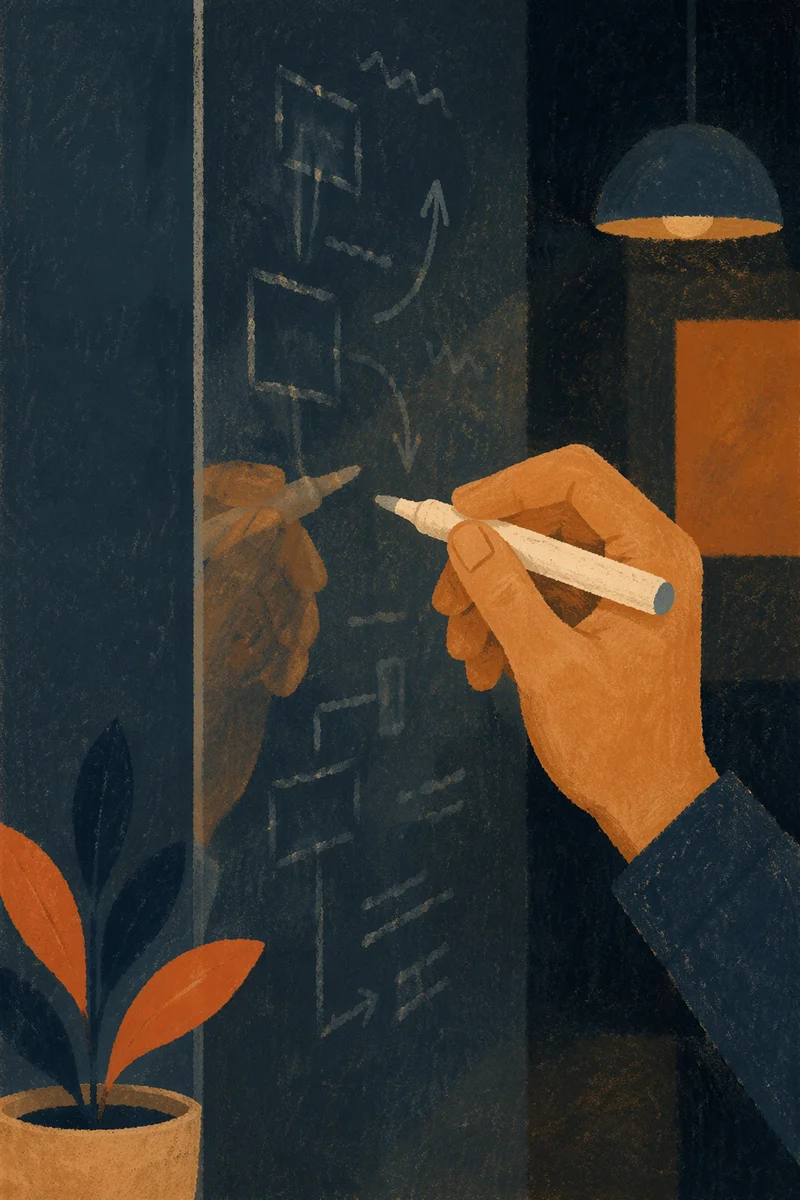 Hands Writing Strategy on Glass Board