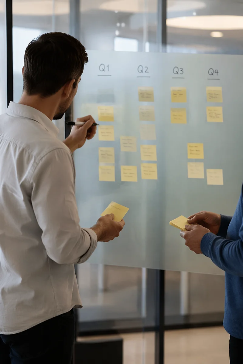 Business Strategy Planning on Glass Board