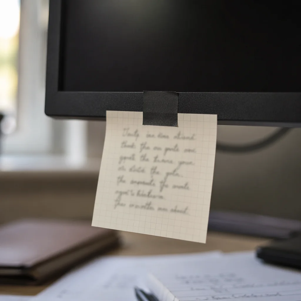 Motivational Sticky Note on Office Monitor