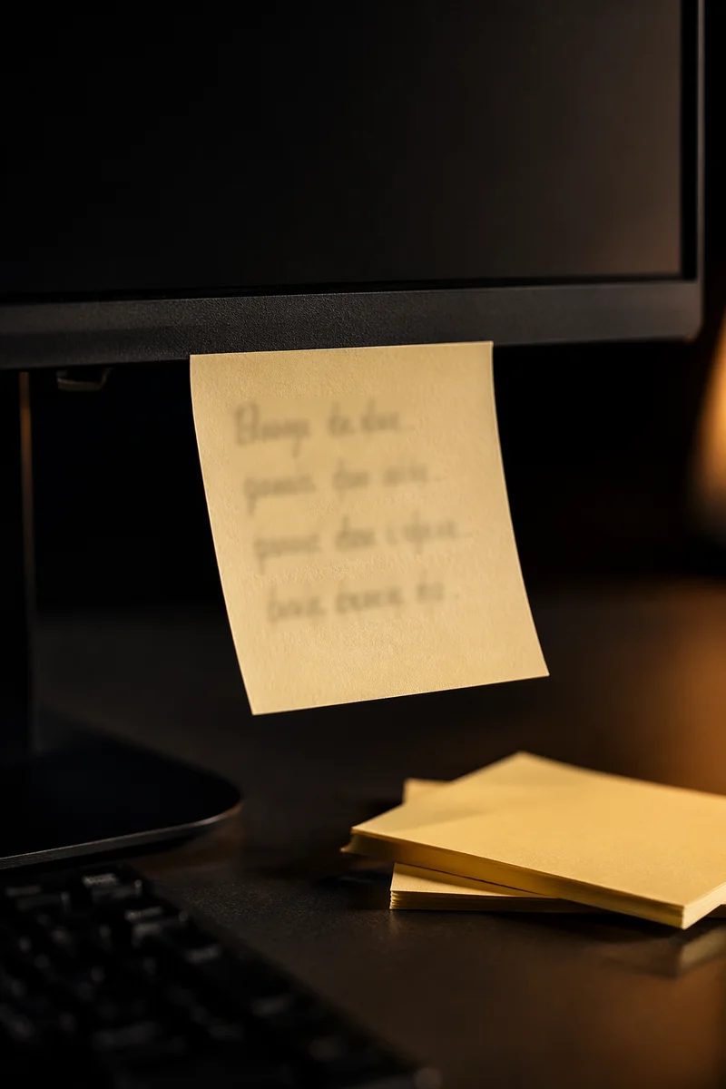 Motivational Sticky Note on Office Monitor