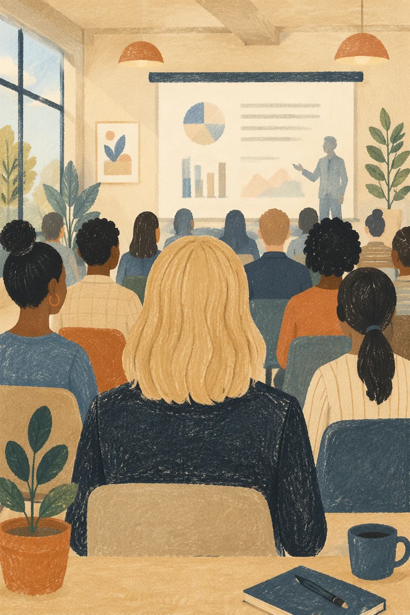 Conference Audience Facing Projector Screen Presentation