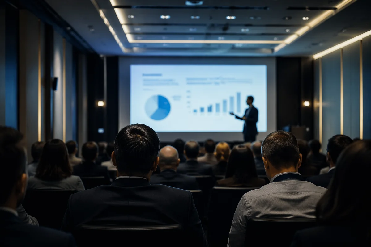 Conference Presentation Screen in Modern Auditorium