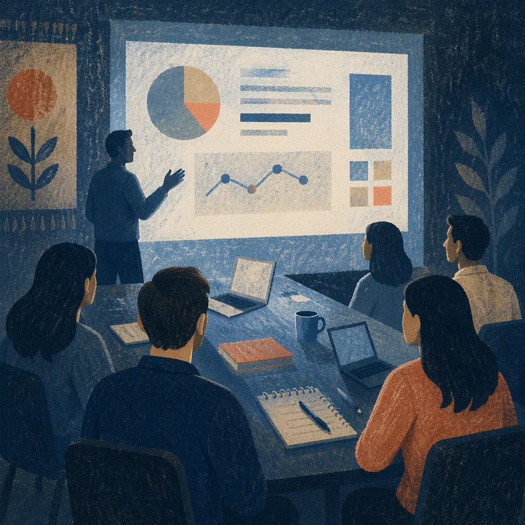 Business Presentation in Dark Conference Room