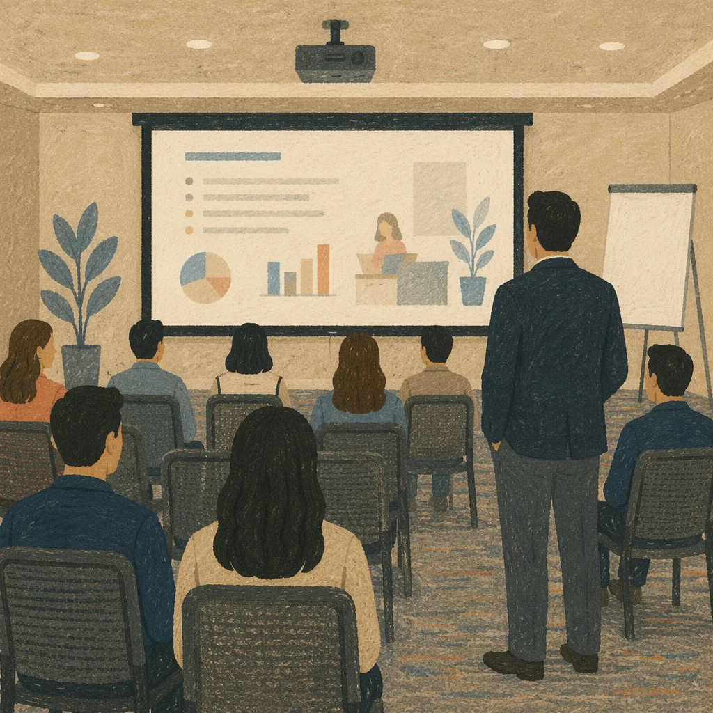 Dim Conference Room Presentation Slide View