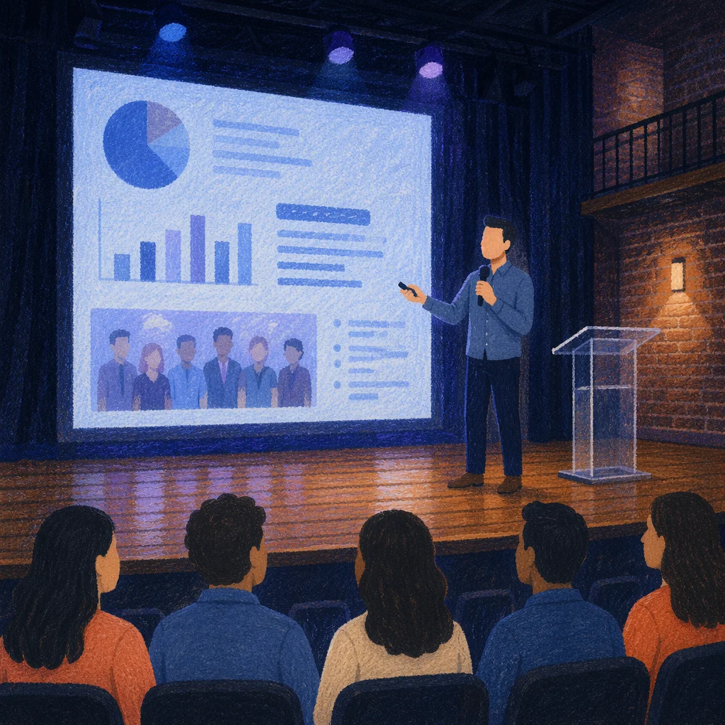 Presenter With Projected Slide in Dark Auditorium