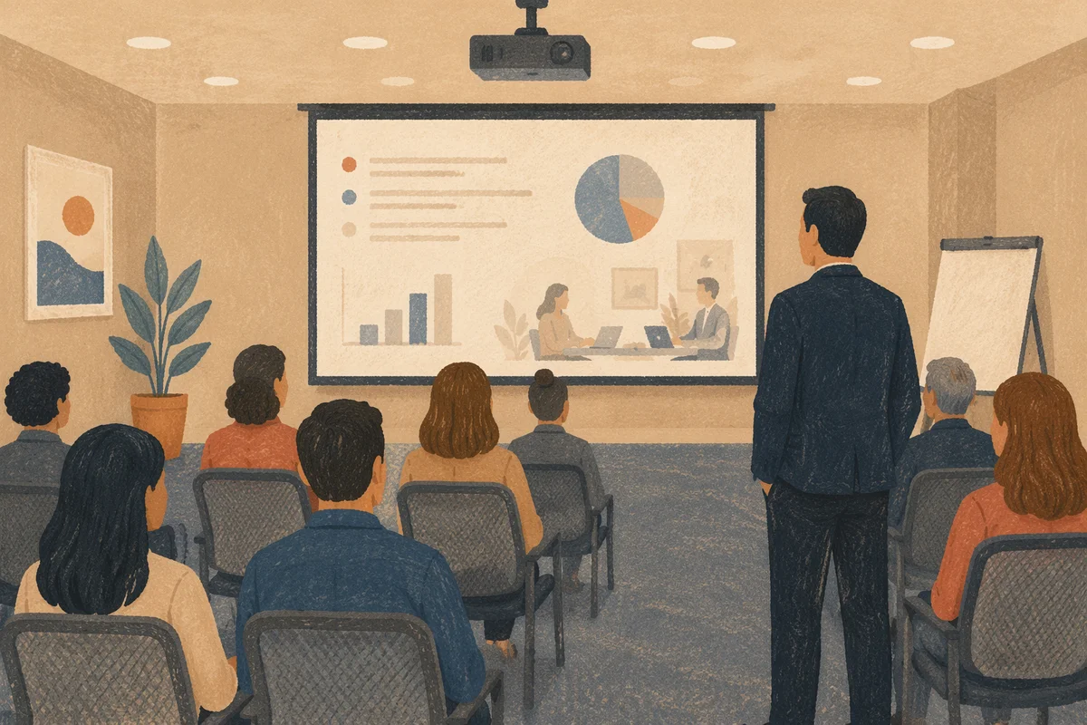 Dim Conference Room Presentation Slide View