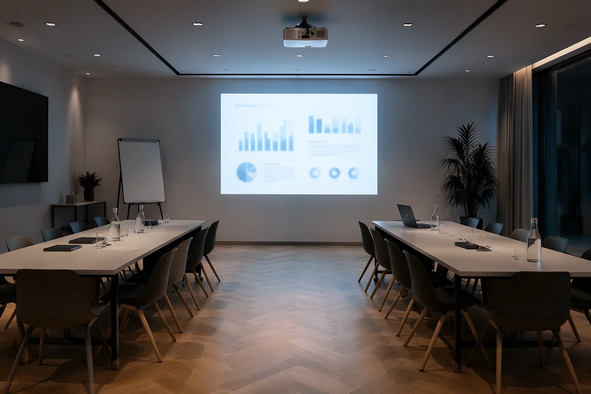 Dark Conference Room Presentation Setup