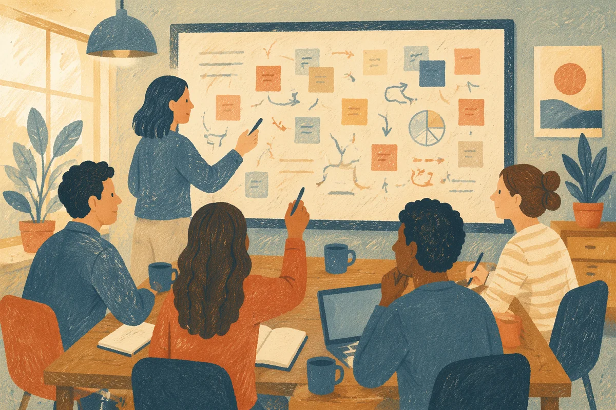 Team Brainstorming Around Whiteboard Presentation