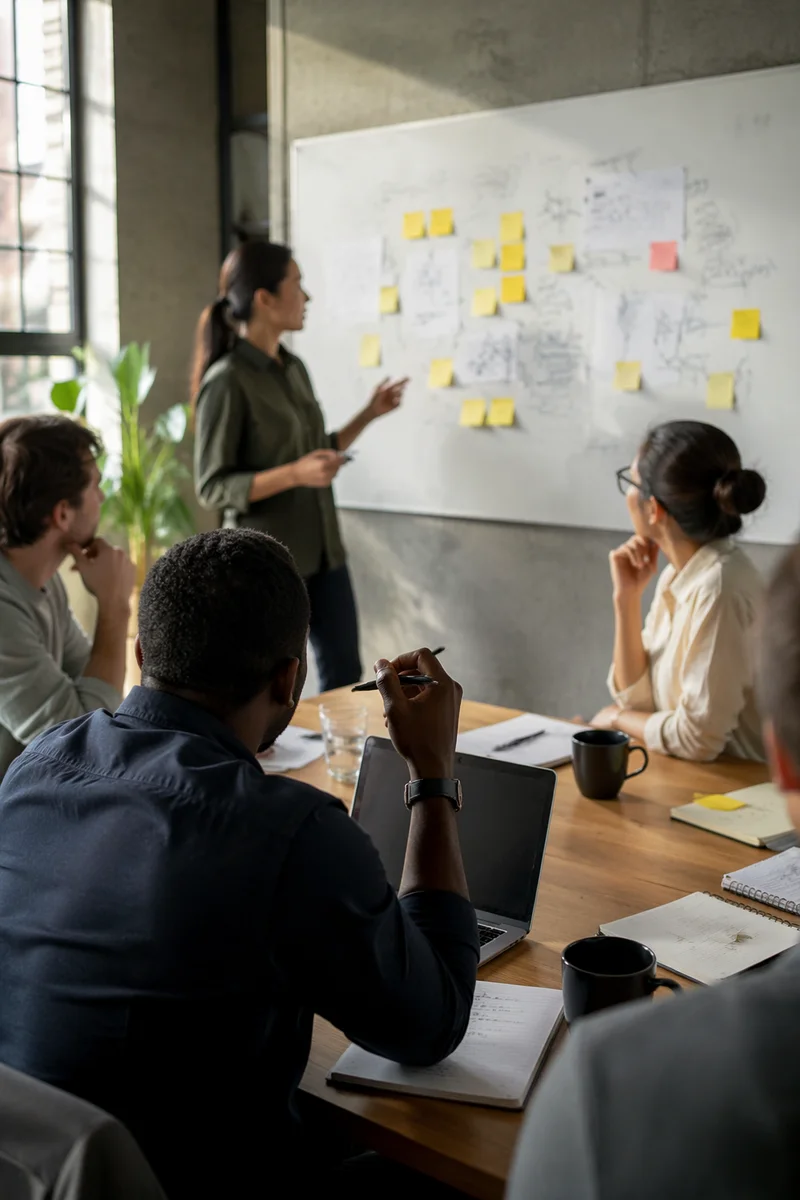 Collaborative Whiteboard Brainstorming in Modern Meeting Room