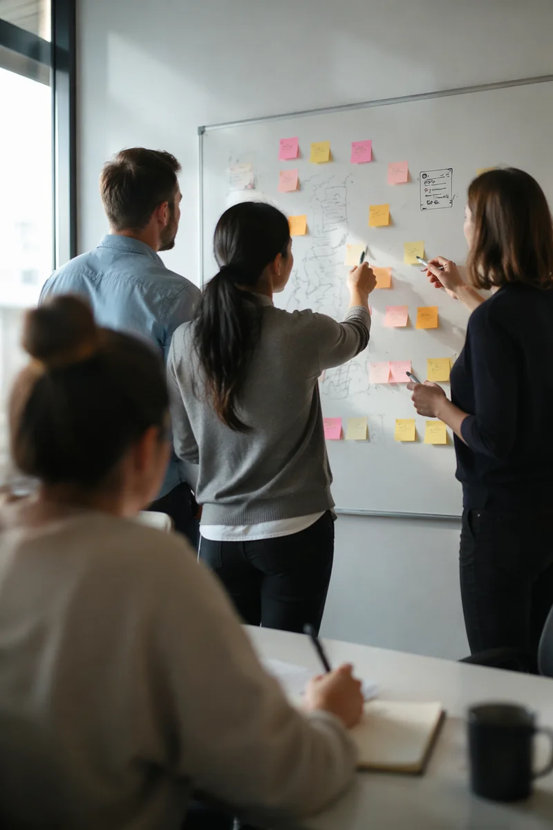 Modern Team Brainstorm Around Whiteboard