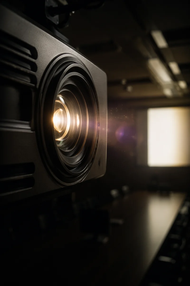 Conference Projector Beam in Dark Meeting Room