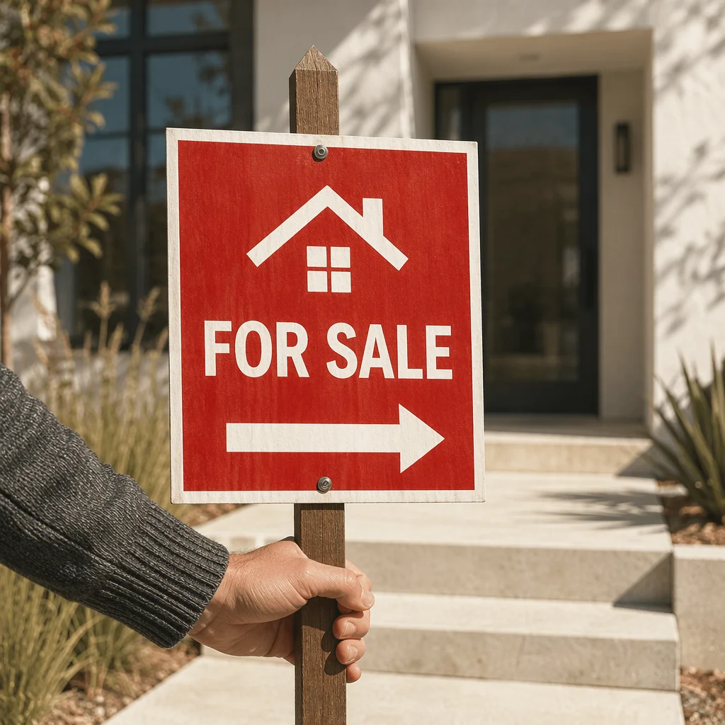 Red House for Sale Sign Closeup