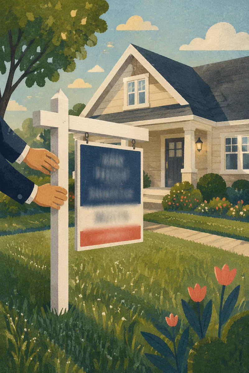 Real Estate Yard Sign at Suburban Home