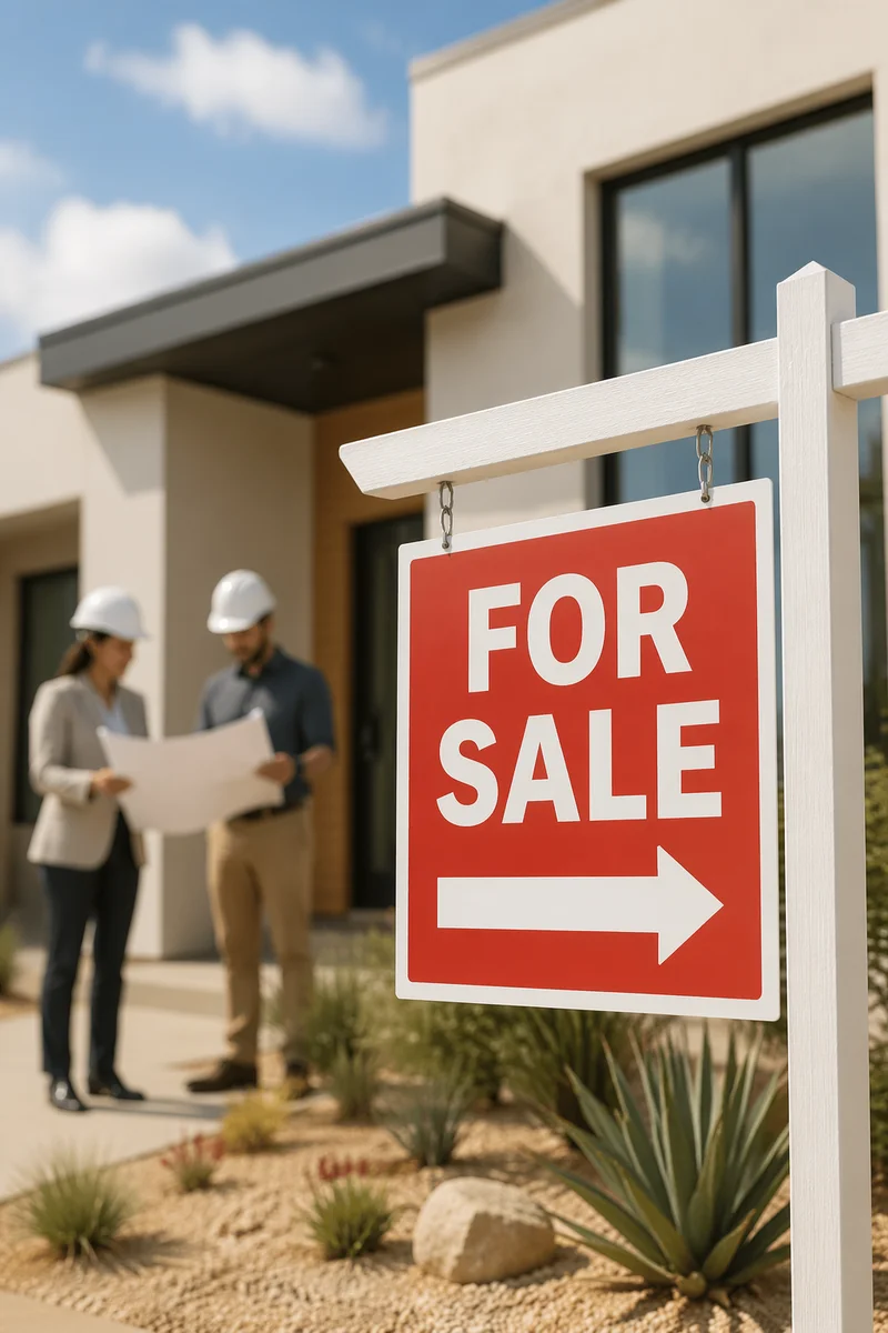 House For Sale Sign by Modern Home