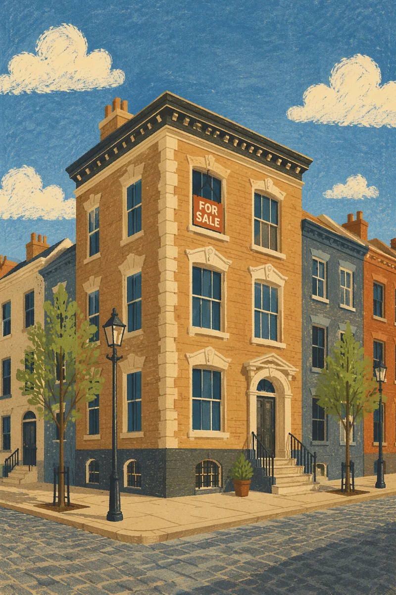Historic Townhouse With For Sale Sign