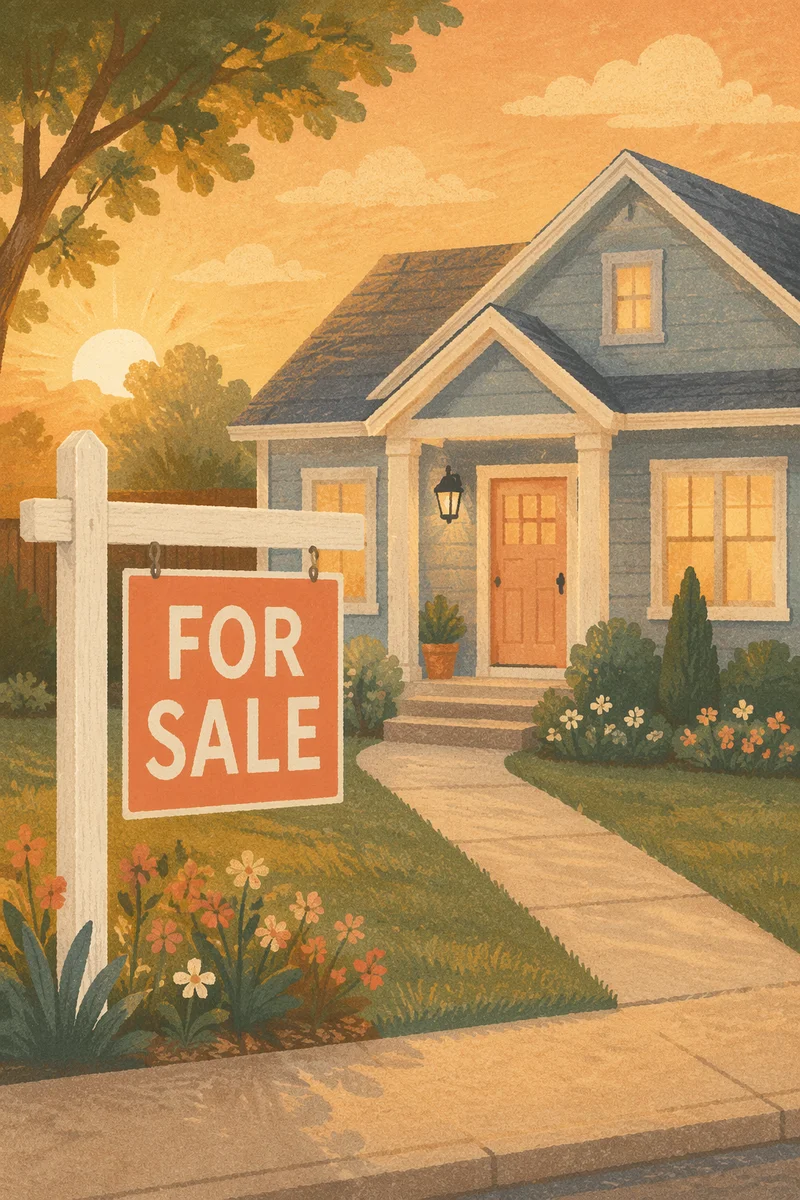For Sale Sign Outside Suburban Home