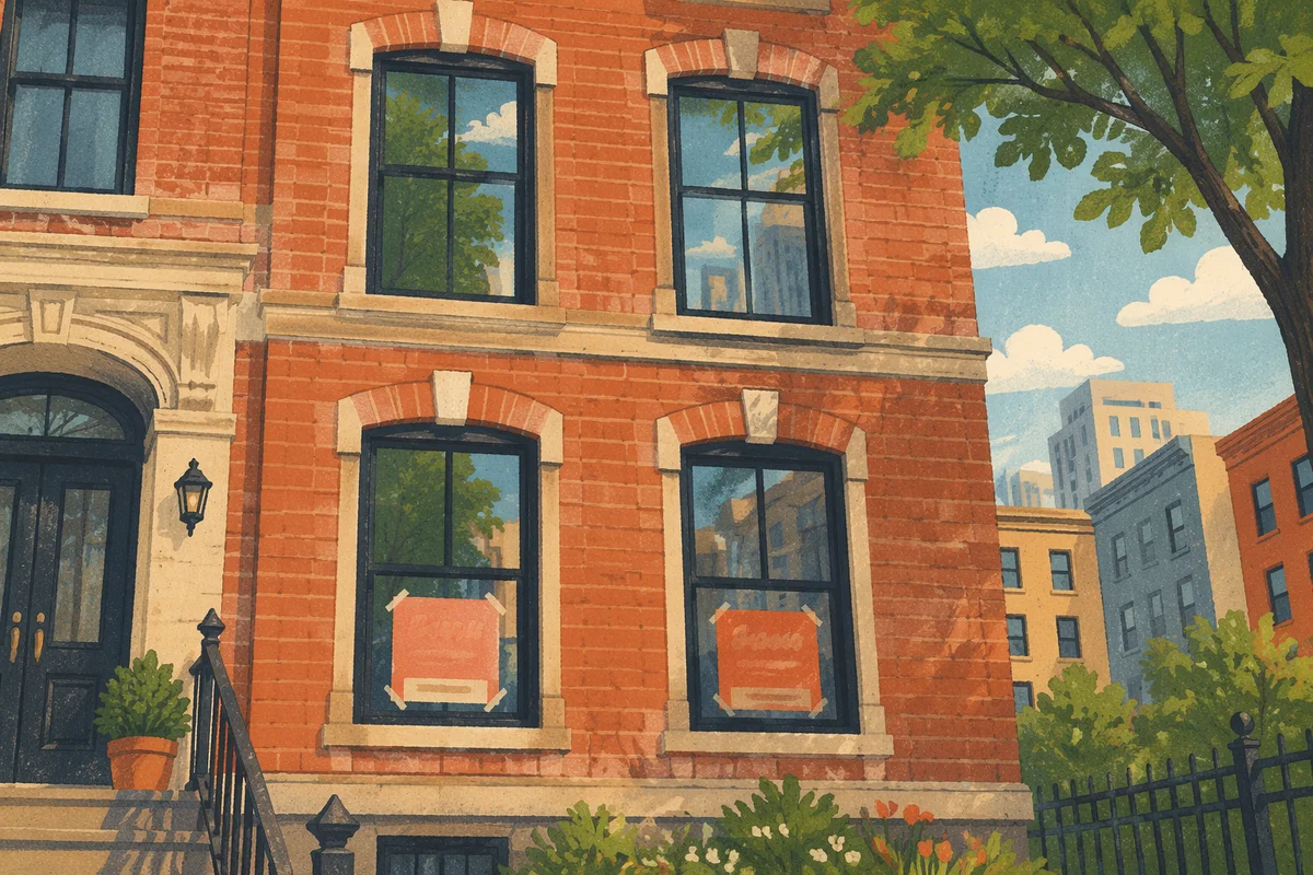 Red Brick Townhouse With Sale Signs