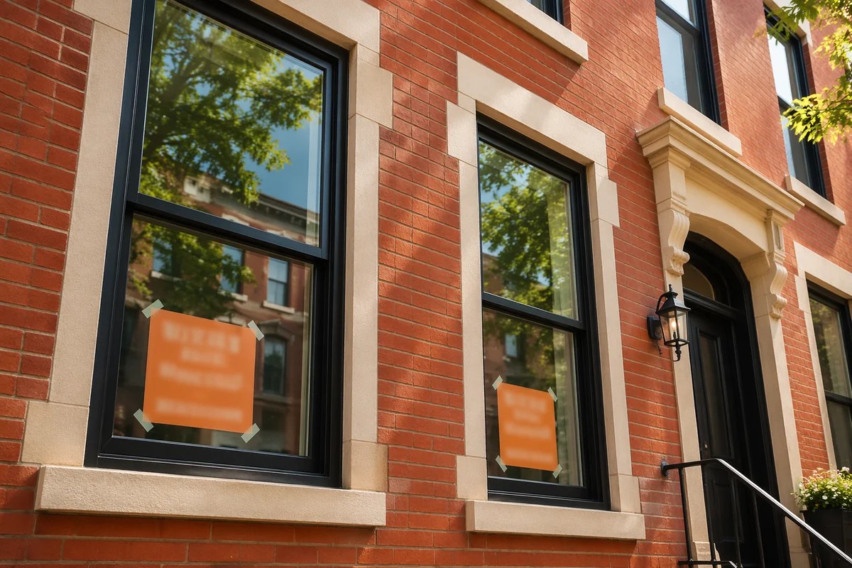 Red Brick Townhouse With Sale Notices