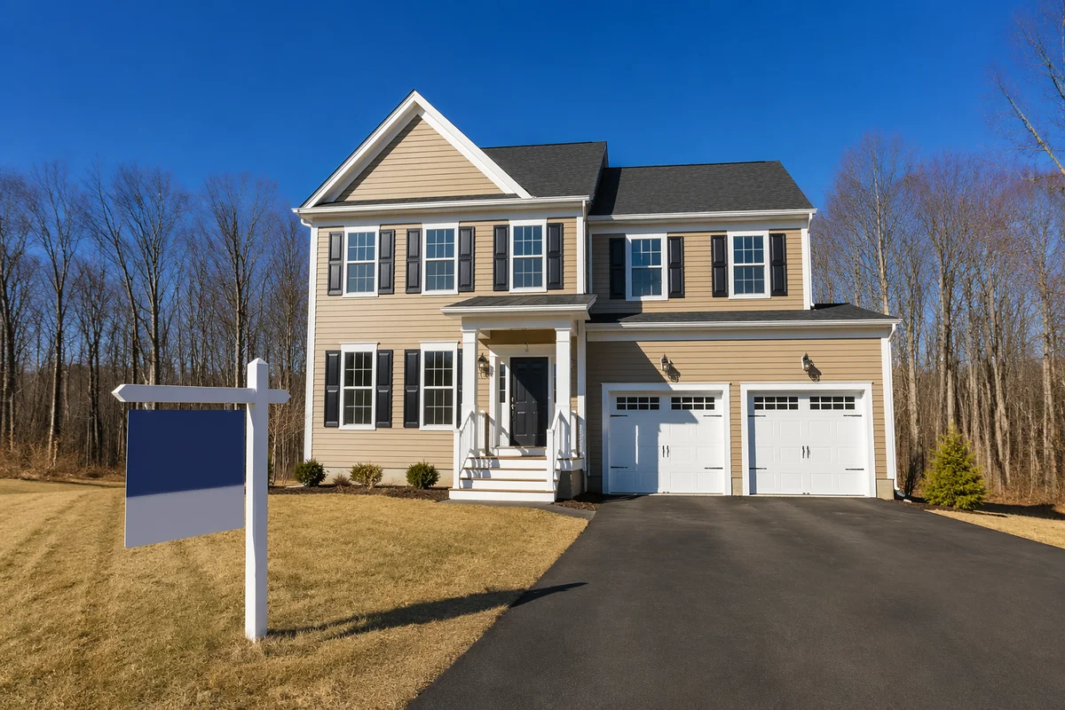Suburban House With Real Estate Sign